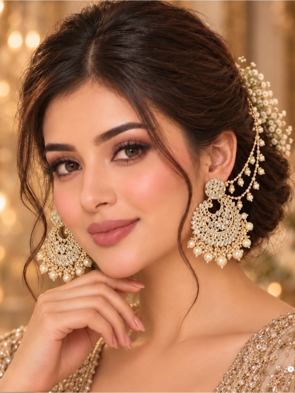 Elegant Gold Pearl Chandbali Earrings - Women Jewelry